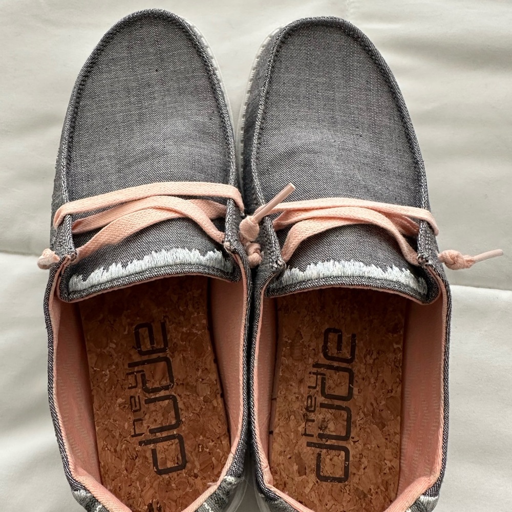 NWOT Hey Dude Gray and Pink Slip-On Loafers